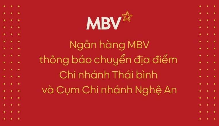 Thông báo về việc thay đổi địa điểm đặt trụ sở chi nhánh và Phòng giao dịch MBV